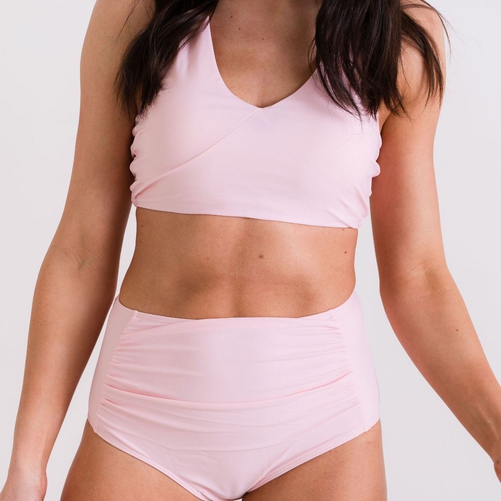 High Waist Athletic Crossback  Sports Bralette Bikini in Soft Pink